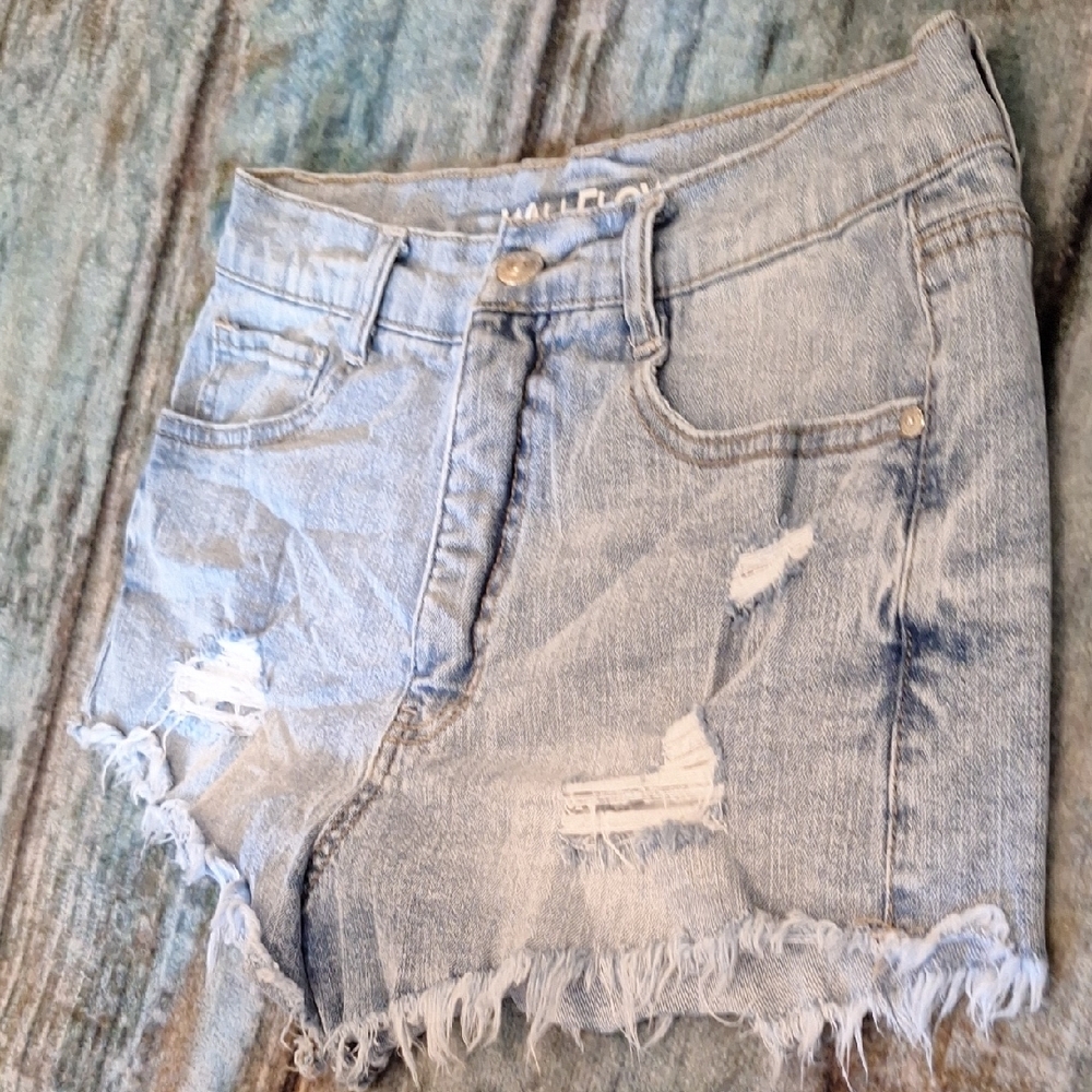 Wallflower Light Blue Distressed Denim Jean Shorts - Picture 2 of 5